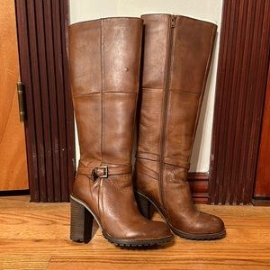 Steve Madden Reloaded Cognac Leather Knee High Heeled Boots Size 6
